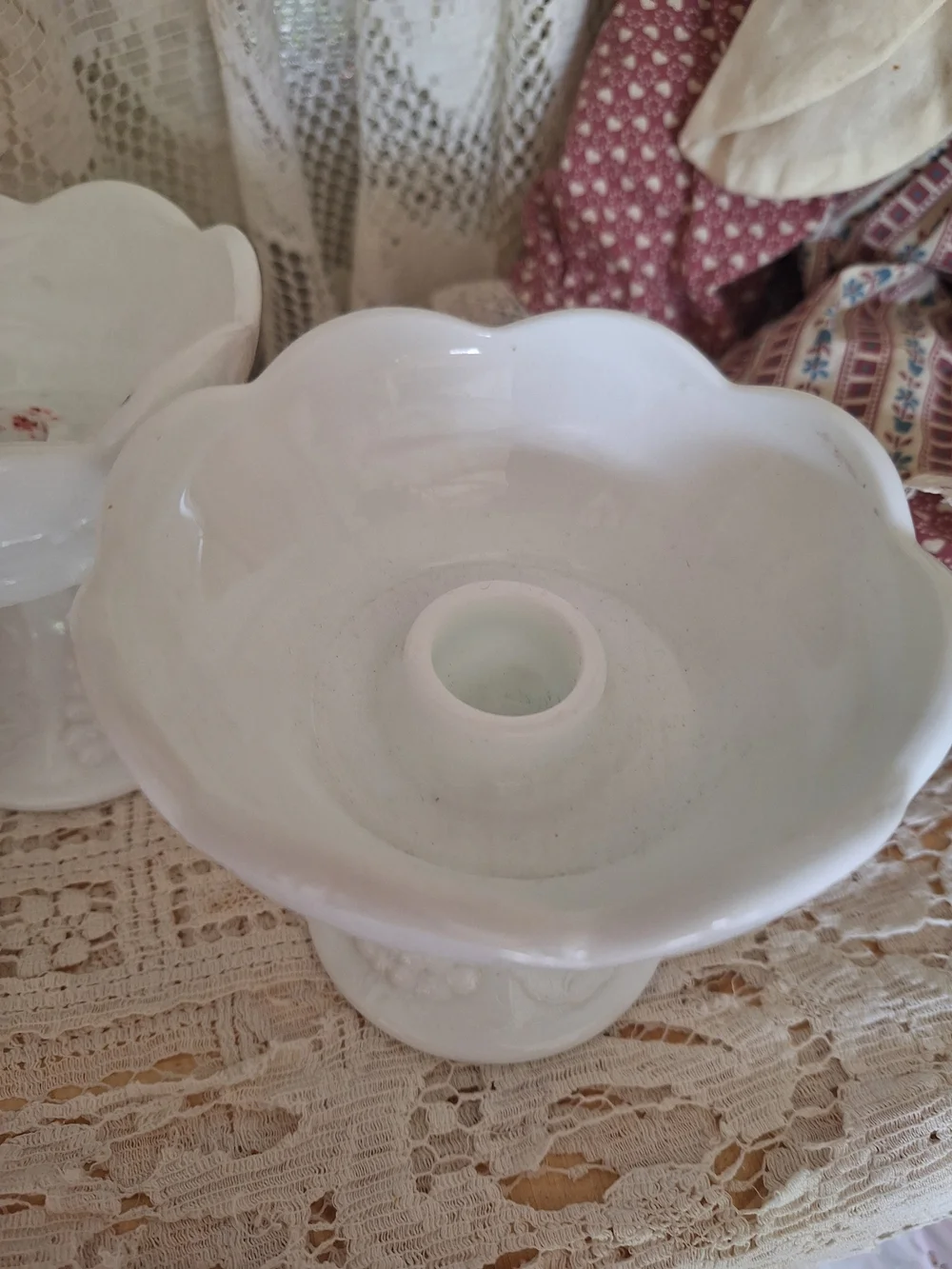 Indiana Glass White Milk Glass Pedestal Candle Pair